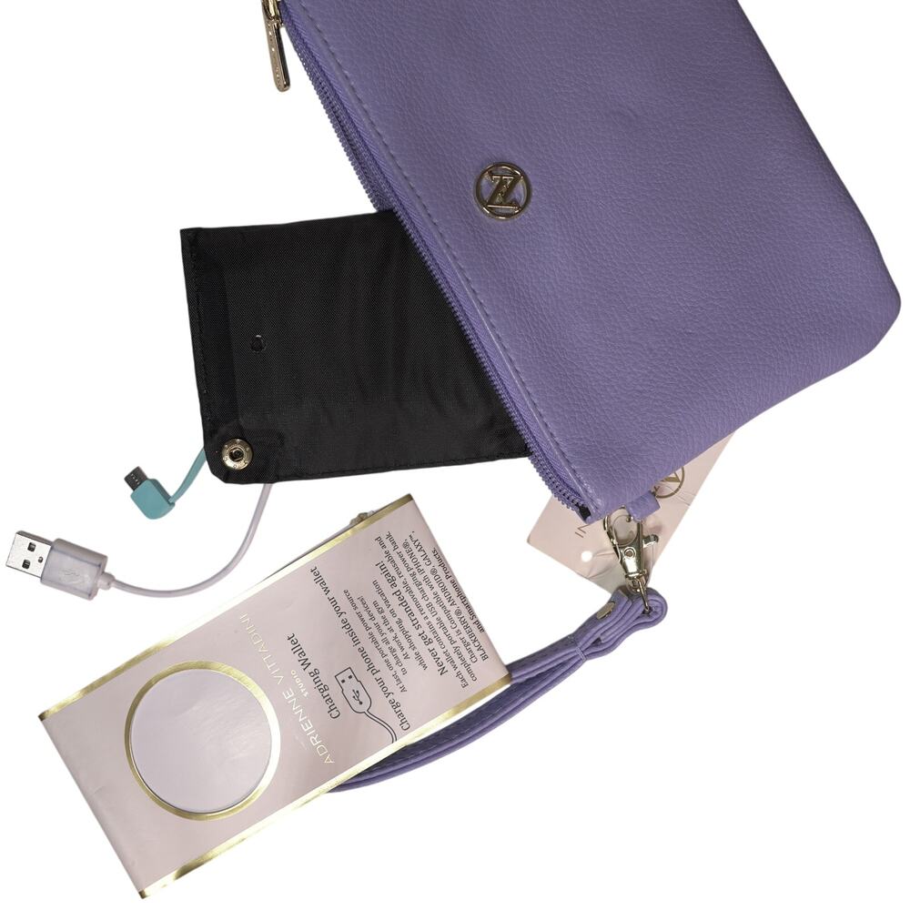 Adrienne Vittadini Charging Wallet Wristlet - Pebble Leather Blue NWT